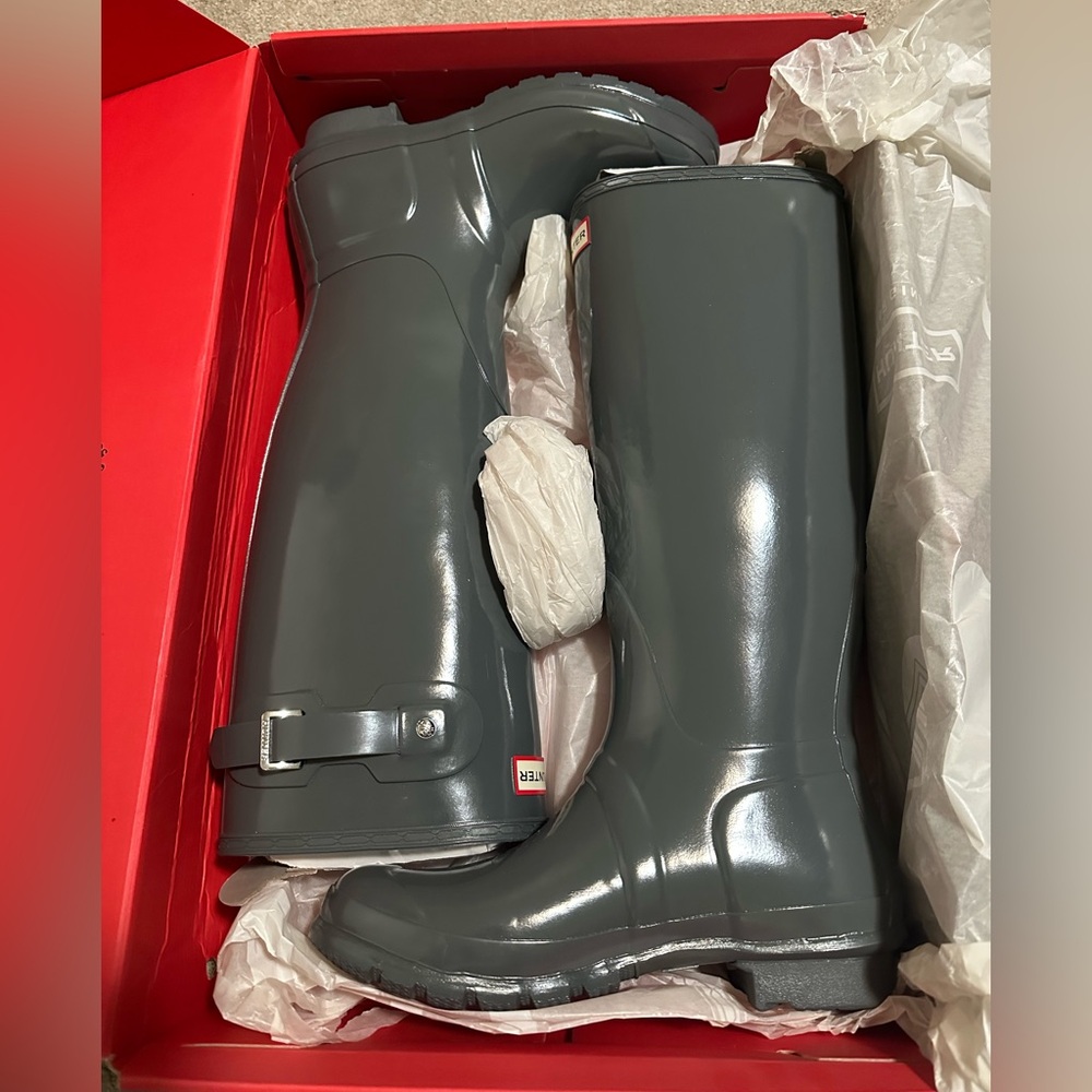 Hunter Charcoal Glossy Rain Boots